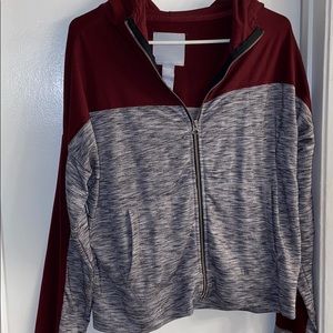 maroon + grey zip up hoodie